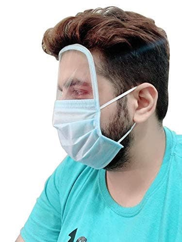 AUDITECH Disposable 3 Ply Surgical Face Mask with Transparent Shield for Men and Women Green/Blue