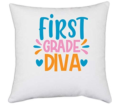 UDNAG White Polyester 'School Teacher | First Grade divaaa' Pillow Cover [16 Inch X 16 Inch]