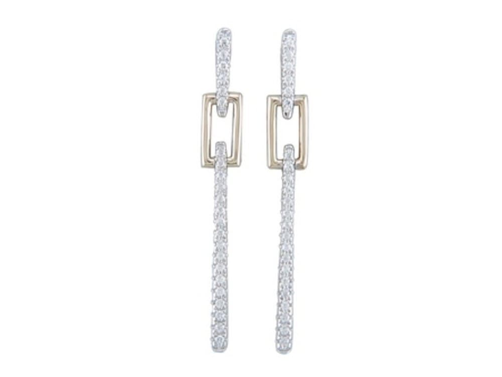 10K Two Tone White Yellow Gold Dangling Diamond Earrings