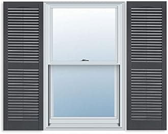 15 Inch x 59 Inch Standard Louver Exterior Vinyl Shutter, Dark Gray (Pair)