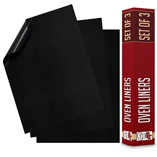 Non Stick Oven Liners - Set of 3 Oven Protector Mats For Spills - Keeps Bottom of Ovens Clean - Chef Quality Kitchen Accessories - Heavy Duty Liner Sheets - Black