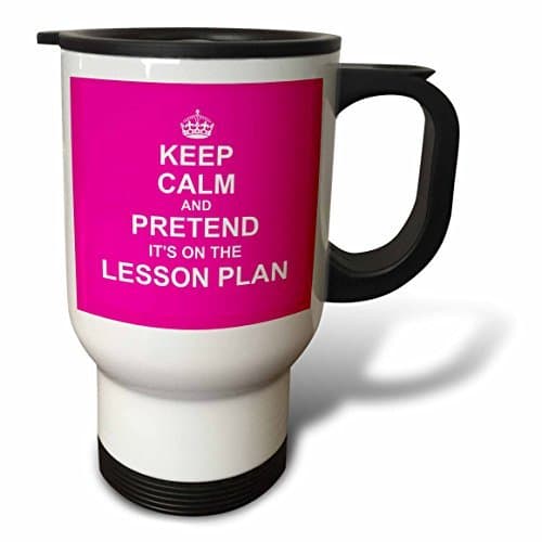 Hiekon Hot Pink Keep Calm And Pretend Its On The Lesson Plan Fun Teacher Gift Travel Mug, 14-Ounce