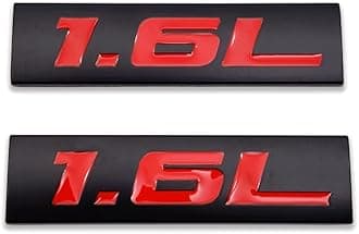 2X Chrome Metal 1.6L Logo Car Emblem Premium 3D 1.6 Badge Auto Door Fender Sticker Side Wing Decal (1.6L,Black&Red)