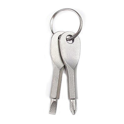 Mojoyce 2 Keys Stainless Keychain Pocket Tool EDC Outdoor Multifunction Screwdriver (silver)