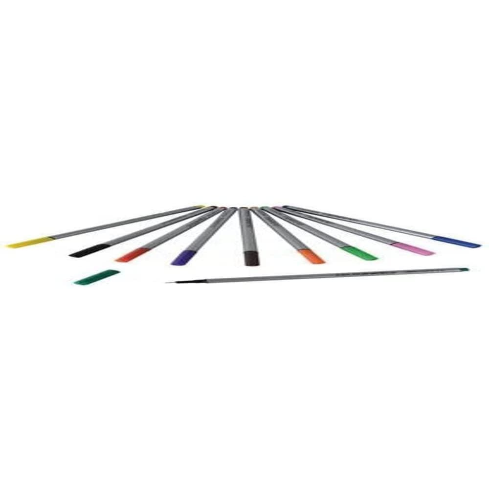 Pack of 10 Pens Assorted Colours Fineliners Fine 0.4mm Metal Encased Fibre Tip colours: black brown purple blue dark green light green yellow orange red and pinkColours Fineliners Fine 0.4 Fibre tip pen with 0.4mm line width, Assorted colours, PACK of 10