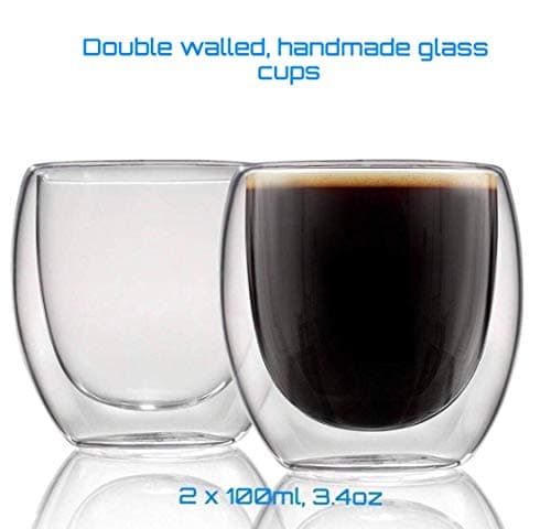 DOUBLE WALL GLASS CUP, Set of 2 Espresso cups, 100ML, 3.4OZ. By Urbino USA