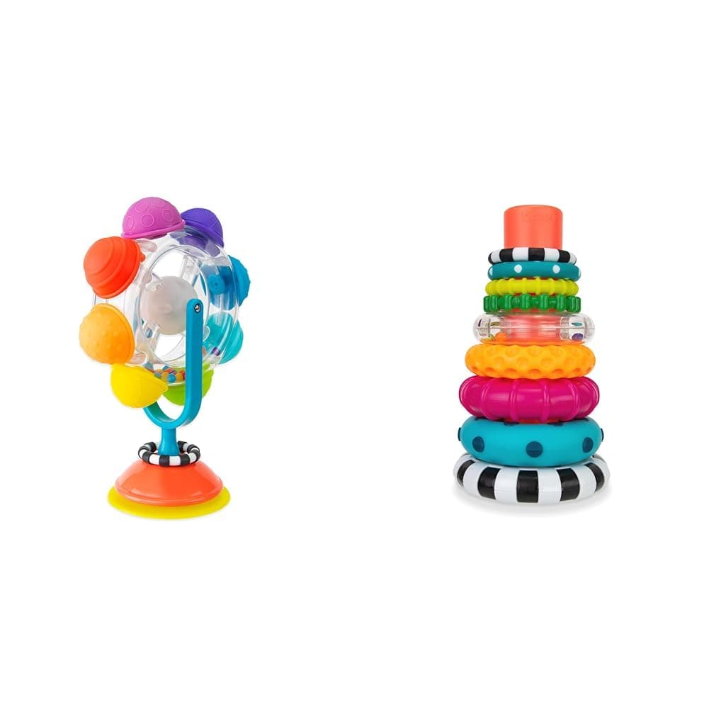 Light Up Rainbow Wheel Tray Toy, Multi & Stacks of Circles Stacking Ring STEM Learning Toy, Age 6+ Months, Multi, 9 Piece Set