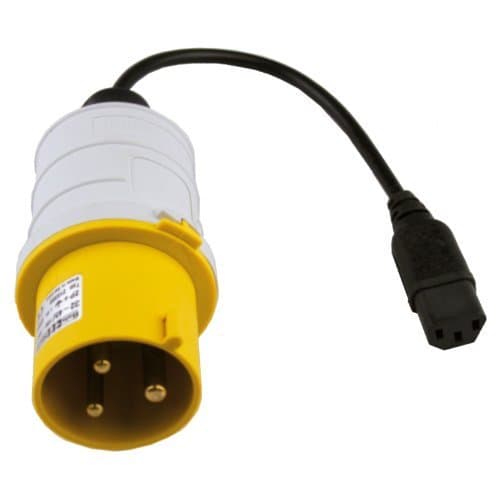 PAT Testing Adaptor 240v 10amp IEC Plug to 110v 16amp 3 Pin Socket (Yellow)