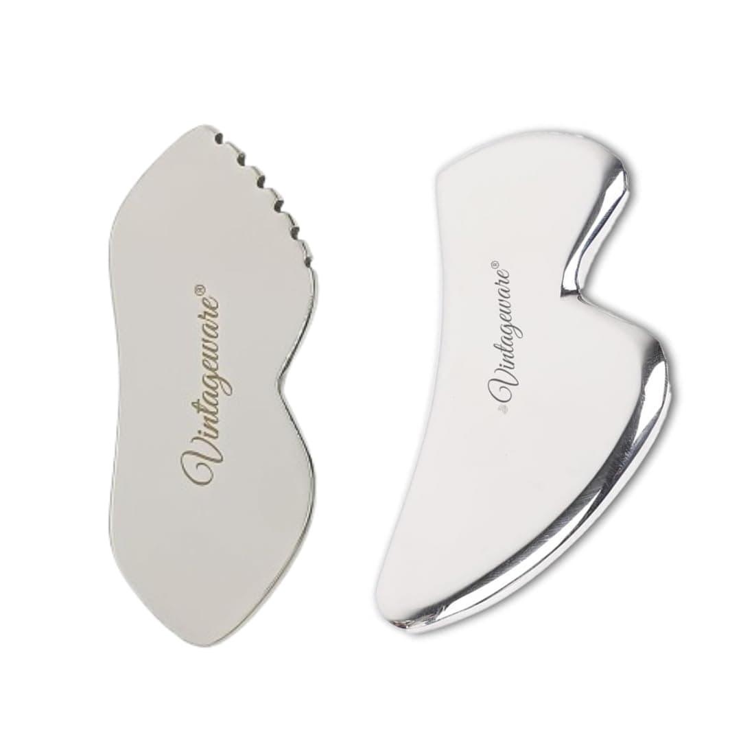 Vintageware® Stainless Steel Gua Sha Tool – B-Shape & Lip-Shape for Face, Neck & Body | Medical Grade 304 Stainless Steel