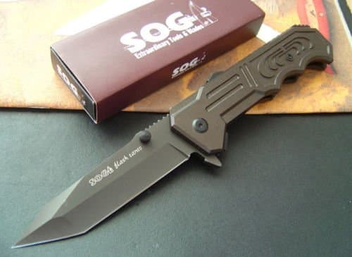 Survival Knife Folding Lock Tanto Point Semi-automatic Embossed Aluminum Blade