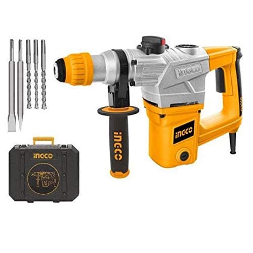 KROST 32MM 1500W SDS-Plus Heavy Duty Core Rotary/Demolition Hammer Drill with Safety Clutch, 3 Functions Corded variable speed/Chiseling Rotary Hammer for Concrete/Wall/Core Drilling - Including 3 Drill Bits, 2 Chisels & Carrying Case (1500w Breaker Machine)