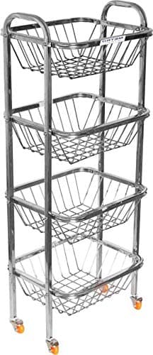 Ikarus Mirror Finish 4 Shelf Square Vegetable and Fruit Trolley, 4 Stand- 36 inch,Silver