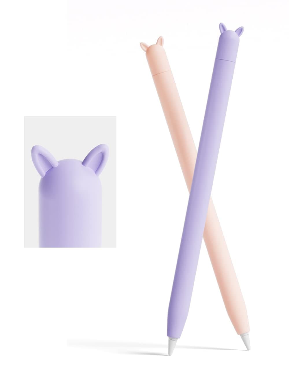 2 Pack Case Compatible with Apple Pencil 1st Generation,Cute Soft Silicone Skin Cover Sleeve Accessories Compatible with iPad Pro 9.7"/10.5"/12.9",Pink&Purple