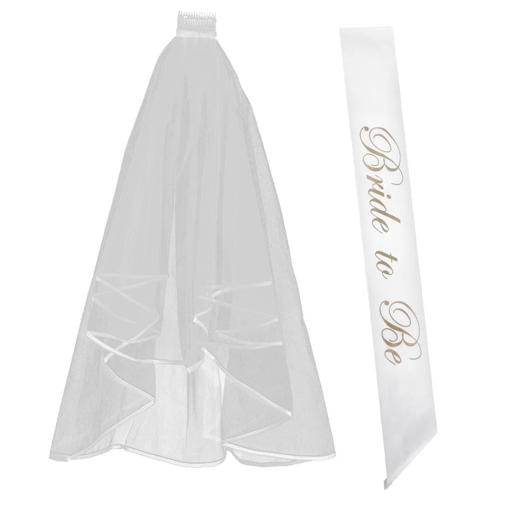 Meri Shopp 2 Layer Wedding Veil with Comb and Bride to be Satin Sash Party Decoration