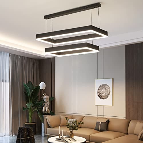 Black Chandelier, 2-Light Modern Ceiling Chandelier for Dining Room Light Fixtures Hanging Color Temperature and Height Adjustable Chandeliers for Living Room, Bedroom, Kitchen 15.7+23.6IN