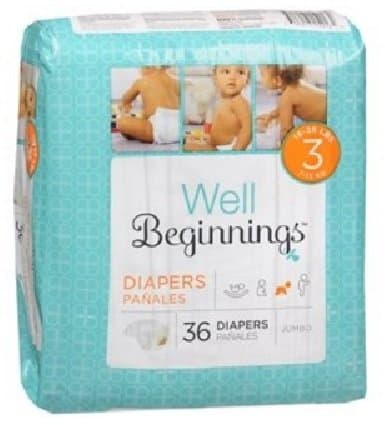 Well Beginnings Premium Diapers Jumbo, 3 36 ea