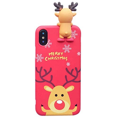 Casa Christmas Case for iPhone Xs Max, Merry Christmas Soft Silicone TPU 3D Cute Snowman Santa/Elk Pattern Pretty Cute Premium Flexible Case Gifts for Apple iPhone Xs Max 6.5'' 2018 (Red)