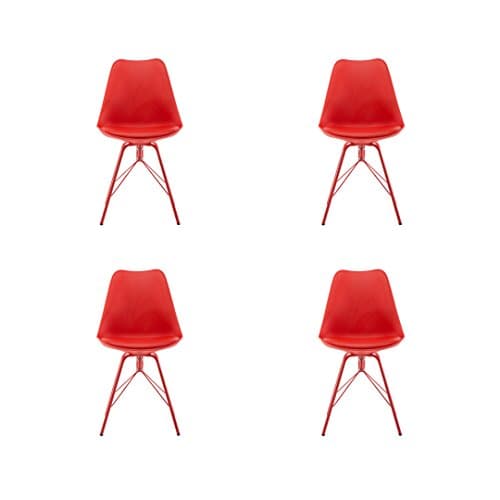 Polorim Modern Dining Chairs Set of 4 Upholstered Side Chairs Wood Leg for Kitchen Office (Red)
