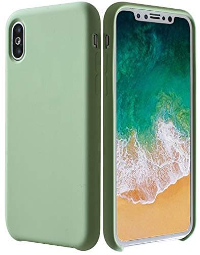 Soft Liquid Silicone iPhone X Case, ARASO Liquid Silicone Gel Rubber Shockproof Case with Soft Microfiber Cloth Lining Cushion for iPhone X (Pastel Green)