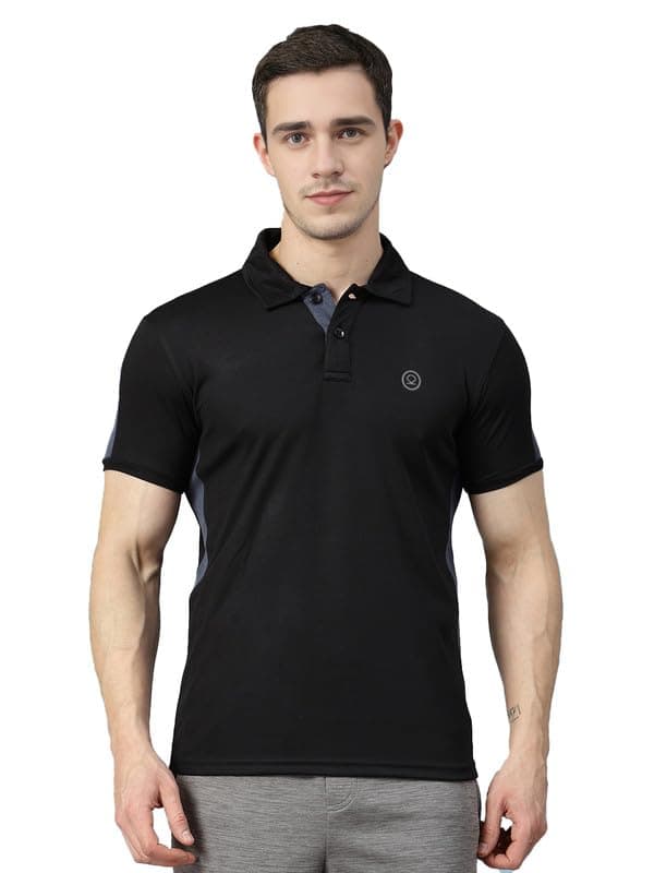 - CHKOKKO Men Polyester Solid Active Sports Wear Polo Half Sleeve Gym T-Shirt with Button-Down Collar Quick Dry Breathable Perfect for Workout Regular Fit and Running Tee