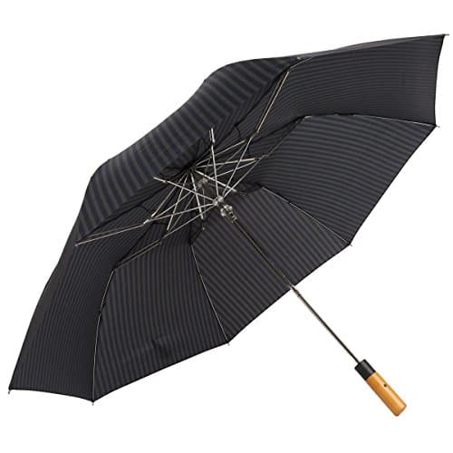 Kobold Travel Umbrella 2 Fold Compact Auto Open Windproof Wood Handle Black Color (Stripe Black)