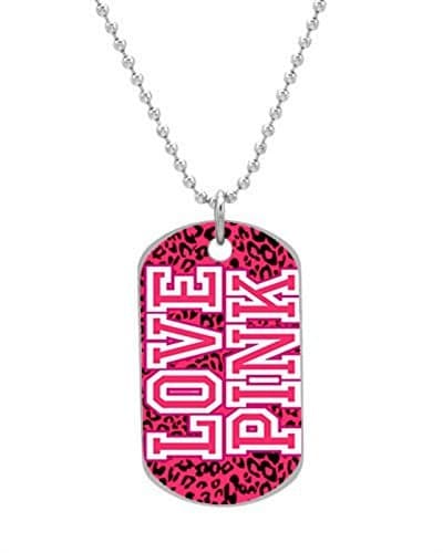 Love Pink Cheetah Victoria Secret Customized design personalized unique OvaL Dog Tag Pet Tag Cat Animal Tag necklace pendant Bead Chain