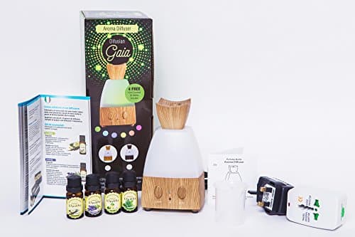 Difusian GAIA - A Powerful Ultrasonic Aroma Therapy Essential Oil Diffuser with Color changing LEDs, Auto Timer + 4 FREE 10ml Essential Oil Bottles Included (Tea Trea, Peppermint, Lavender and Eucalyptus) - for Home, Yoga, Office, Spa, Bedroom, Baby Room etc.