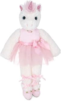 Bearington Collection Dreamer White Plush Stuffed Animal Ballerina Unicorn in Pink Ballet Outfit 14 inches