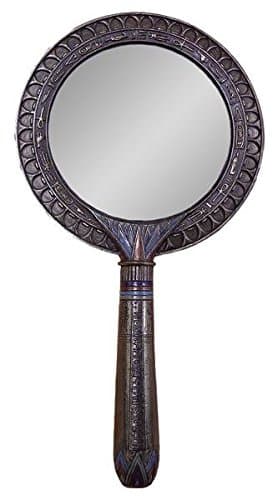 10 Inch Cold Cast Bronze Finish Round Egyptian Handheld Mirror