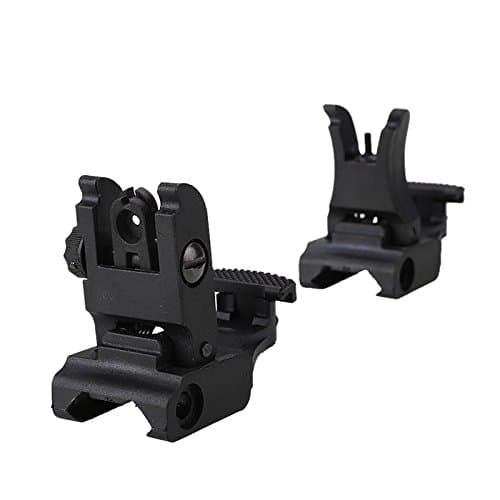 MAGAIPU Front and Rear Flip Up Sights by Tactical Folding with Rapid Spring-Loaded Action – Picatinny and Weaver Rail – Low Profile