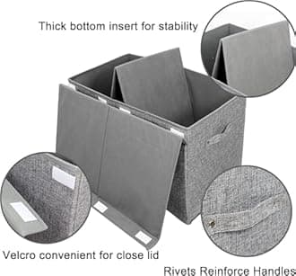 popoly 2 Pack Large Toy Box Chest with Lid, Collapsible Sturdy Toy Storage Organizer Boxes Bins Baskets for Kids, Boys, Girls, Nursery, Playroom, 25"x13" x16" (Linen Gray)