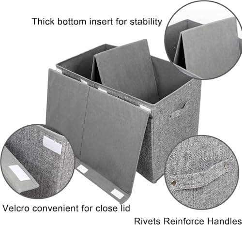 popoly 2 Pack Large Toy Box Chest with Lid, Collapsible Sturdy Toy Storage Organizer Boxes Bins Baskets for Kids, Boys, Girls, Nursery, Playroom, 25"x13" x16" (Linen Gray)