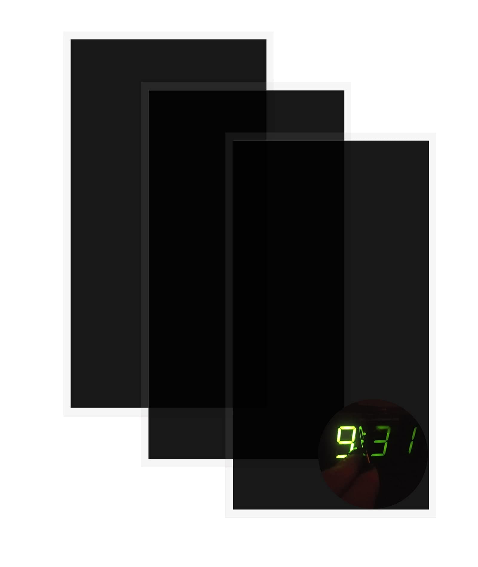 Birllaid Static Clings Dimmer Sheets, 6x3 inch x 3, Light Blocking Stickers for Electronics, Polyethylene Terephthalate, Black, Single Use, Square, Led, Readable