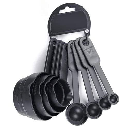 HR INTERNATIONAL Measuring Cup and Spoon Set, Measuring Cups for Kitchen, Baking Cake, Cake Baking, Multi-Purpose Kitchen Tool (Color Black, Set of 8)