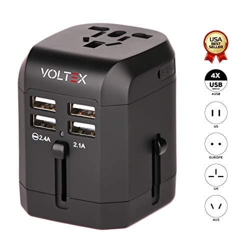 Universal USB Travel Power Adapter VOLTEX All in One Wall Charger AC Power Plug Adaptor for USA EU UK AUS Cell Phone Tablet PC Including Quad 3.5A Smart Power Charging Port (4 X USB) USB Fast Charger