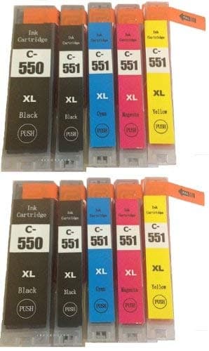 2 x set of 5 Multipack Compatible Ink Cartridges for use with Pixma MG5450 Also Comaptible with iP7250, MG6350, MX925 Printers - WITH OEM Ref 550BK,-551BK, 551C, 551M, 551Y , Double Capacity, High Quality Chipped Ready to Use, NON OEM
