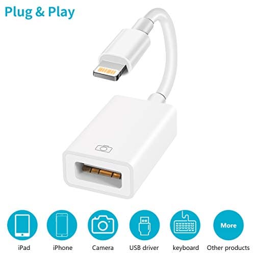 USB Camera Adapter, USB 2.0 Female OTG Adapter Compatible with Phone/Pad, Support Connect Camera, Card Reader, USB Flash Drive, Keyboard ,Support iOS 9.2 or Later, No APP Needed， Plug & Play -White