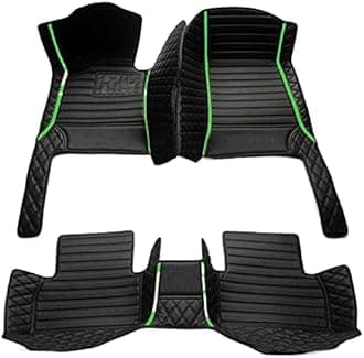 Custom Making Car Floor Mats for 95% Sedan SUV Sports Car Full Coverage Cute Men Women Pads Protection Non-Slip Leather Floor Liners (Black Green Strips)