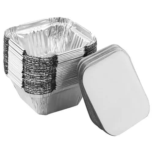 JMS we create smile (𝐒𝐞𝐭 𝐎𝐟 𝟓𝟎) Aluminium Foil Containers with Lid Takeaway Foil Food Containers for Cooking, Food Storage BBQ, Baking, Catering Trays (120 ML)