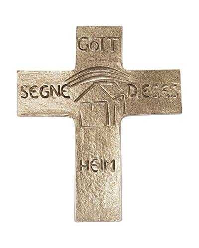 Elegant modern house blessing wall cross, "God bless this home" made of nickel silver, 13.5 x 11.5 cm, ideal gift for moving into an apartment or house.