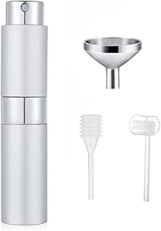 SONGQEE 8ml Travel Perfume Atomiser Refillable, Mini Refillable Perfume Bottle Aftershave Spray Bottle, Upgraded Perfume Atomizer Perfume Pod and Refill Pump for Outdoor Traveling (Silver)