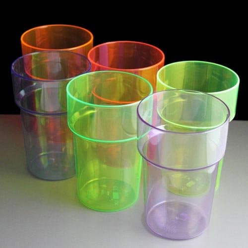 Reusable Polystyrene Mixed Coloured Plastic Pint Glasses, Pack of 6