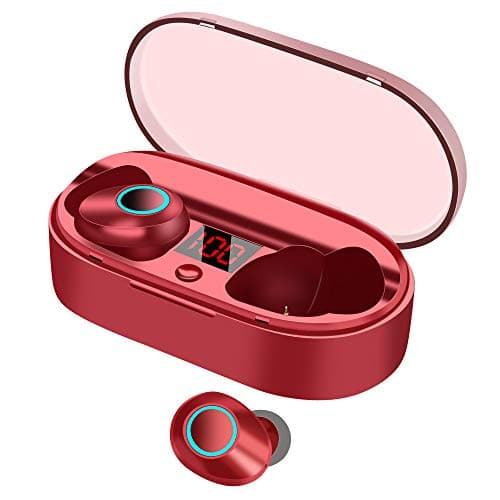 Wireless Earbuds, 20H Playtime Bluetooth 5.0 Headphones Volume Control Automatic Pairing, JENTXON Stereo Sound Bluetooth Earbuds Built-in Mic with Charging Case, IPX5 Sweatproof for Running Gym - Red