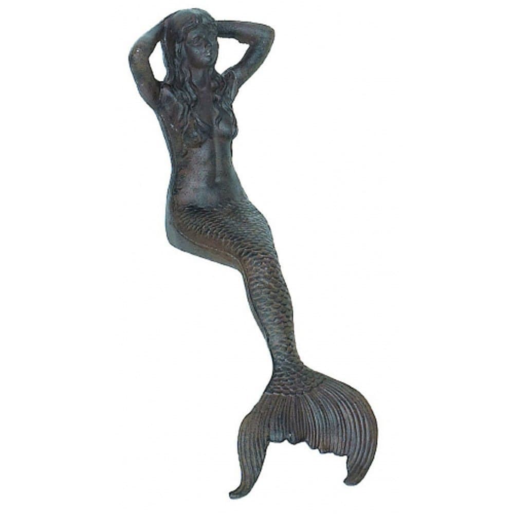 19" Sitting Mermaid Rust Antique Finish Cast Iron