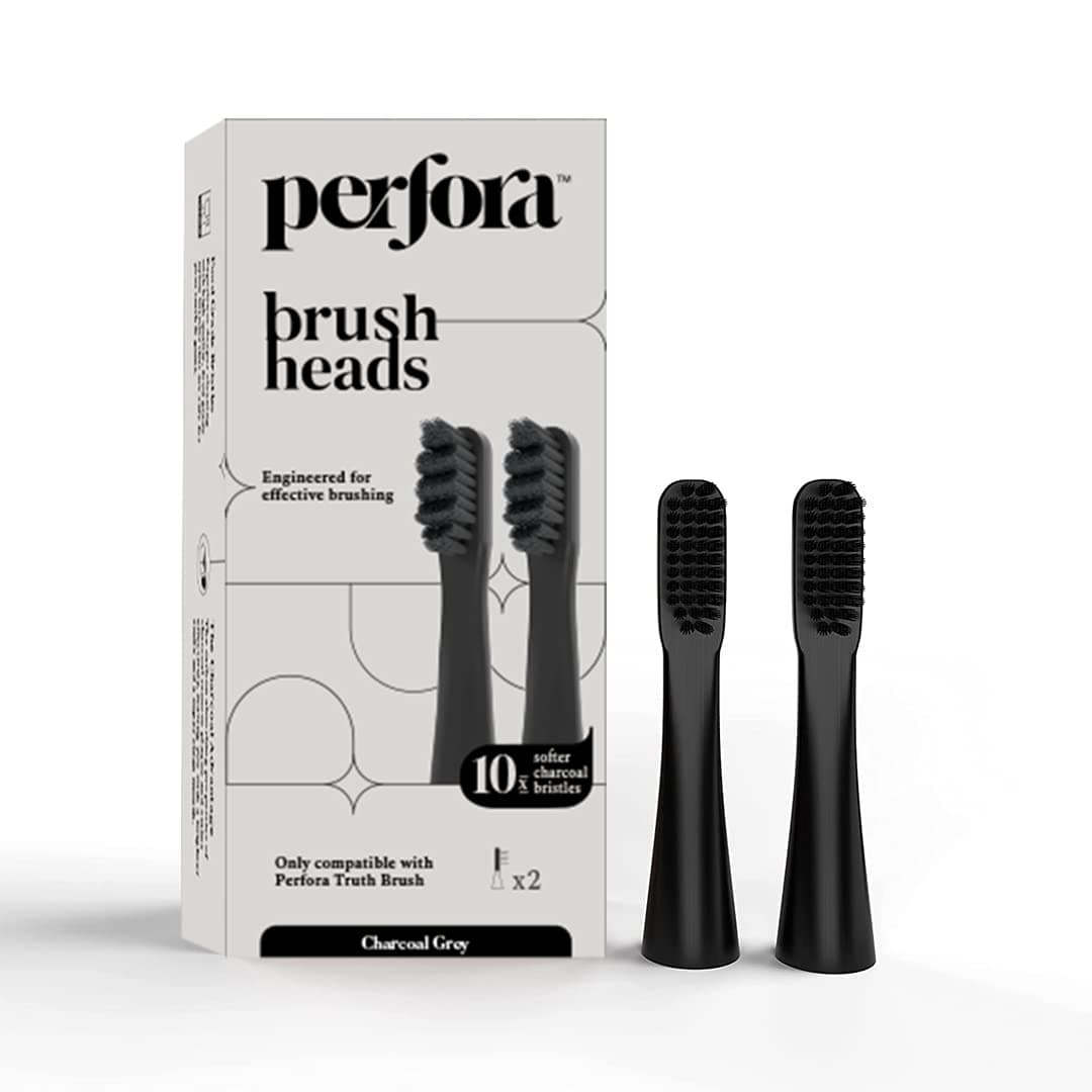 Replacement Brush Heads For Perfora Electric Truthbrush Model - 001 | Toothbrush For Effective Brushing & Plaque Removal For Healthier Smile With Soft Bristles | Charcoal Grey | Pack of 2