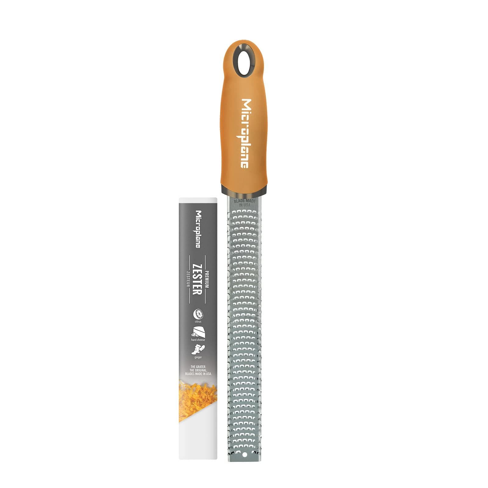 Premium Zester Grater in Mustard | Lemon Zester tool, Hard Cheese & Vegetable Grater | For Citrus, Parmesan Cheese, Garlic, Ginger, Nutmeg | Fine Stainless Steel Blade, Made in USA