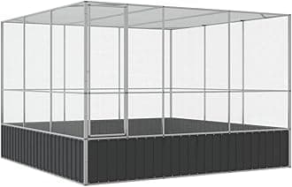 ** vidaXL Aviary Silver 122.4"x120.9"x83.5" - Galvanized Steel Bird Cage with Lockable Door and Steel Mesh Grids for Outdoor and Indoor Use