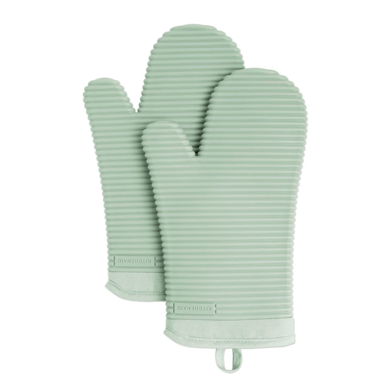 Ribbed Soft Silicone Oven Mitt 2-Pack Set, 7.5"x13", Pistachio