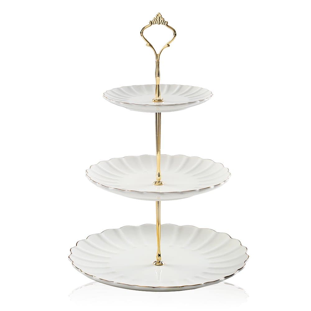Sweejar Pukka Home 3 tier ceramic cake stand wedding, dessert cupcake stand for tea party serving platter