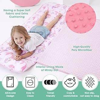 ACRABROS Toddler Nap Mat with Pillow and Blanket, Extra Large Rolled Napping Mats,Slumber Bags for Boys Girls,Kids Sleeping Bag for Daycare, Preschool Travel Camping,Mermaid